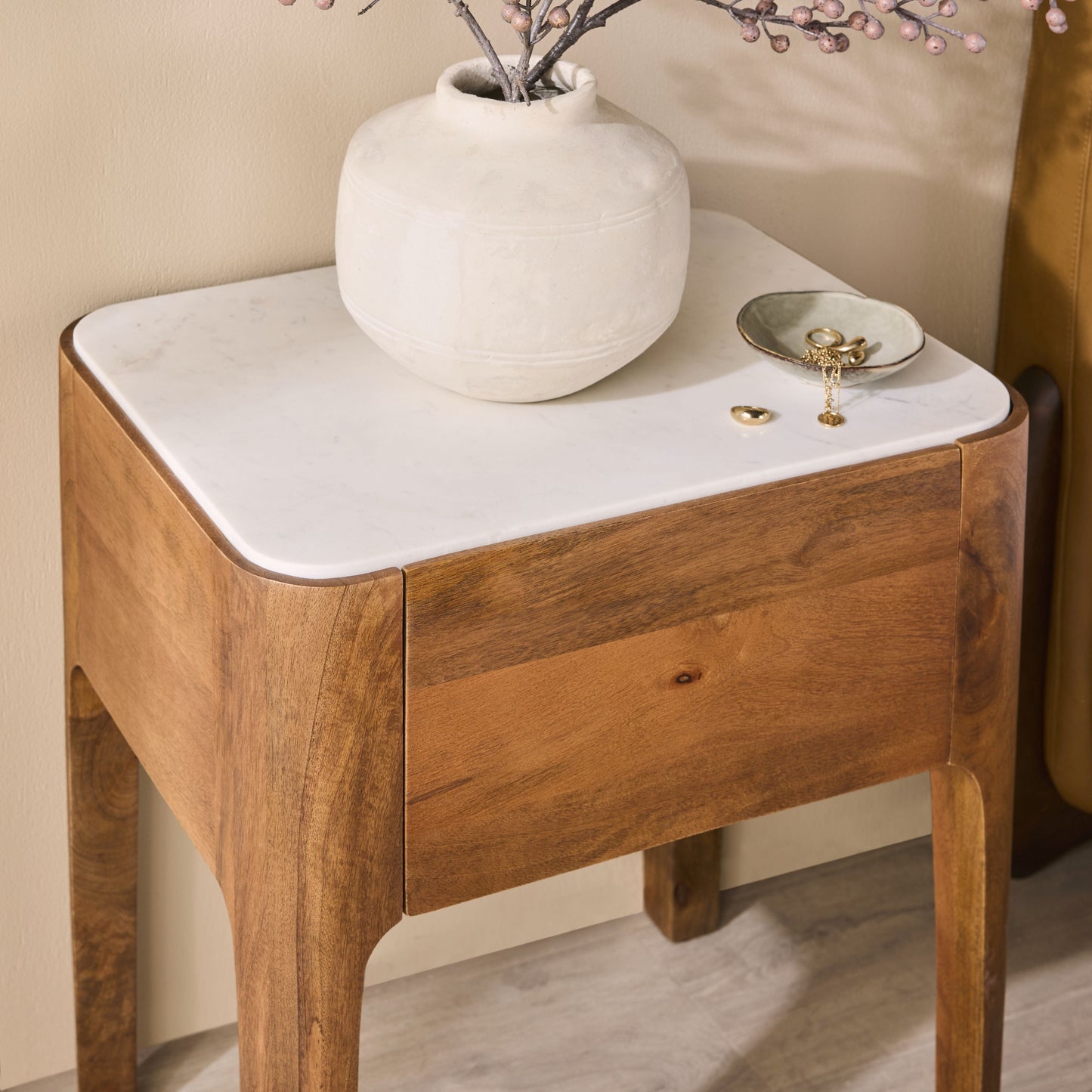 Adore Marble Top Single Drawer Bedside Table