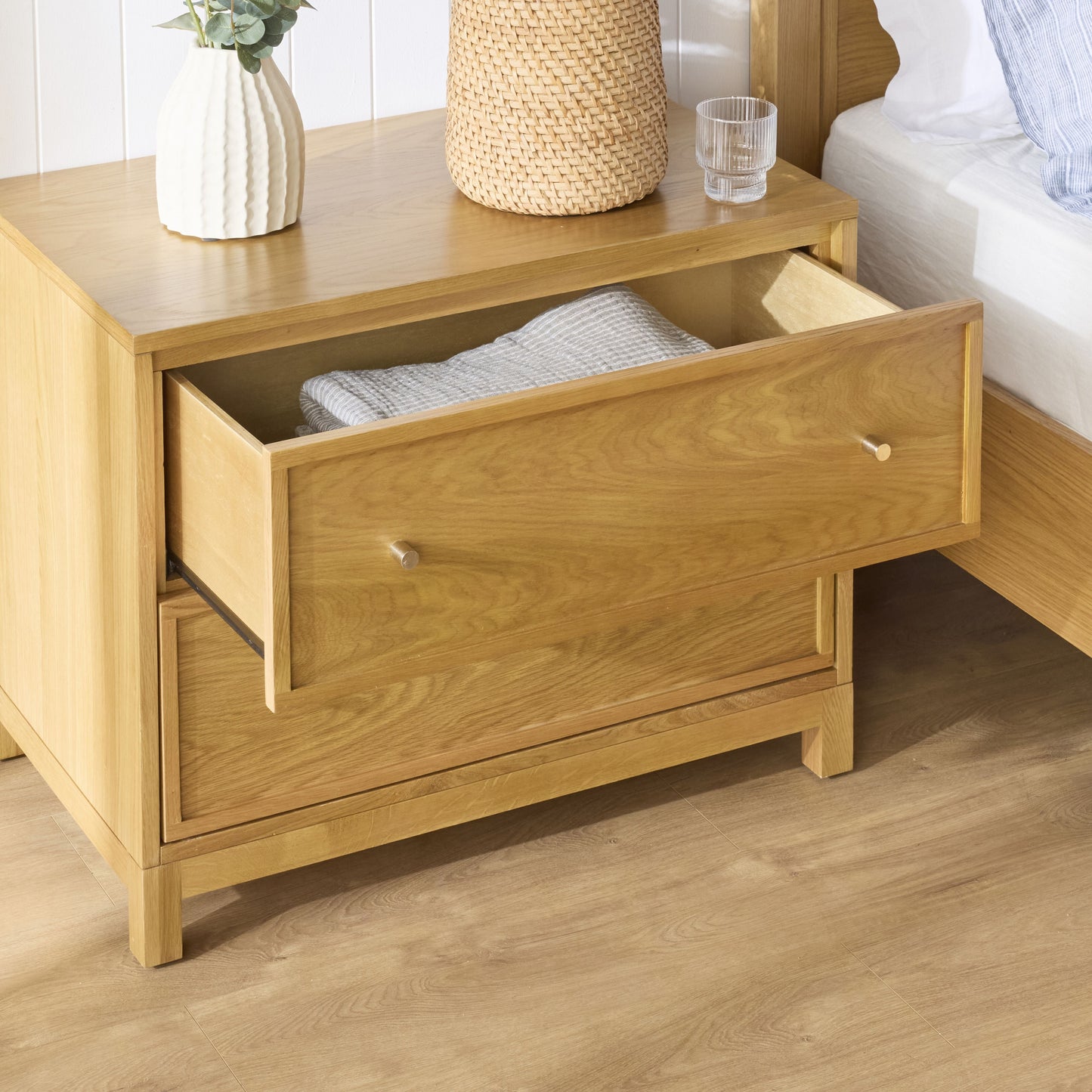 Avalon Large 2 Drawer Bedside Light Oak