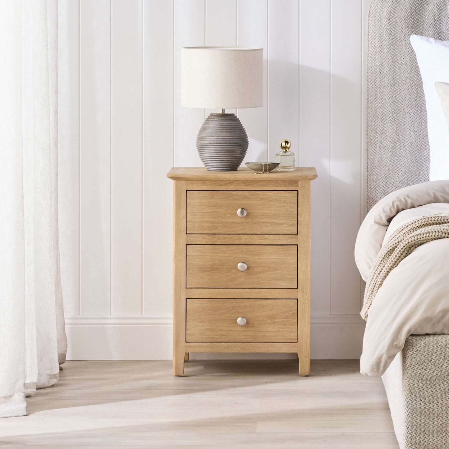 Oakridge 3 Drawer Bedside Light Oak