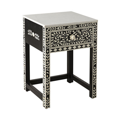 Bone Inlay Bedside Black