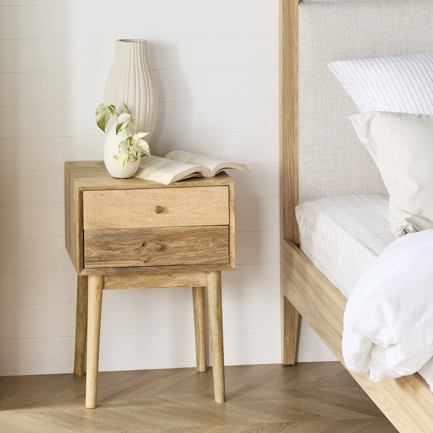 Hopper Mid-Century 2 Drawer Side Table Natural Brown