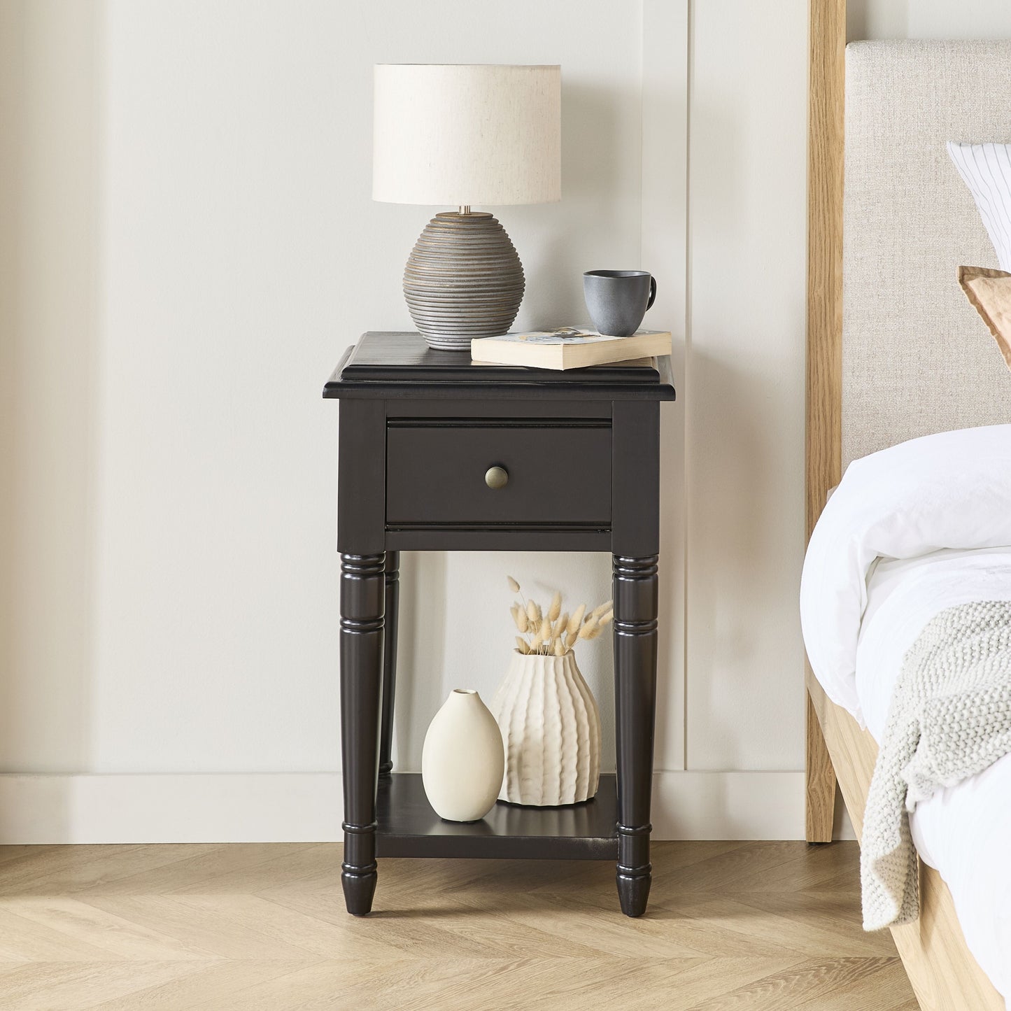 Clover 1 Drawer Bedside Table / Side Table Black