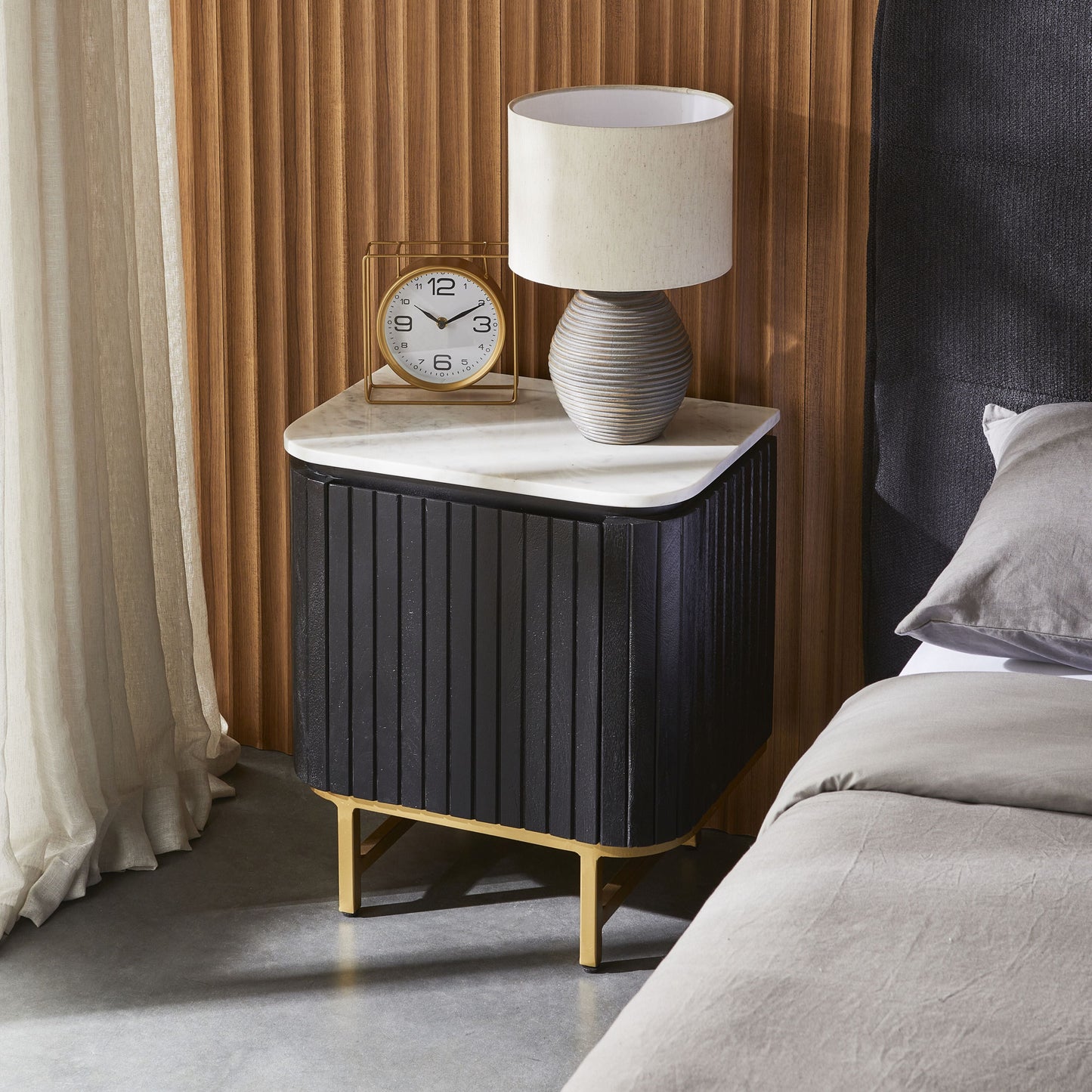 Deva Bedside with Marble Top Black