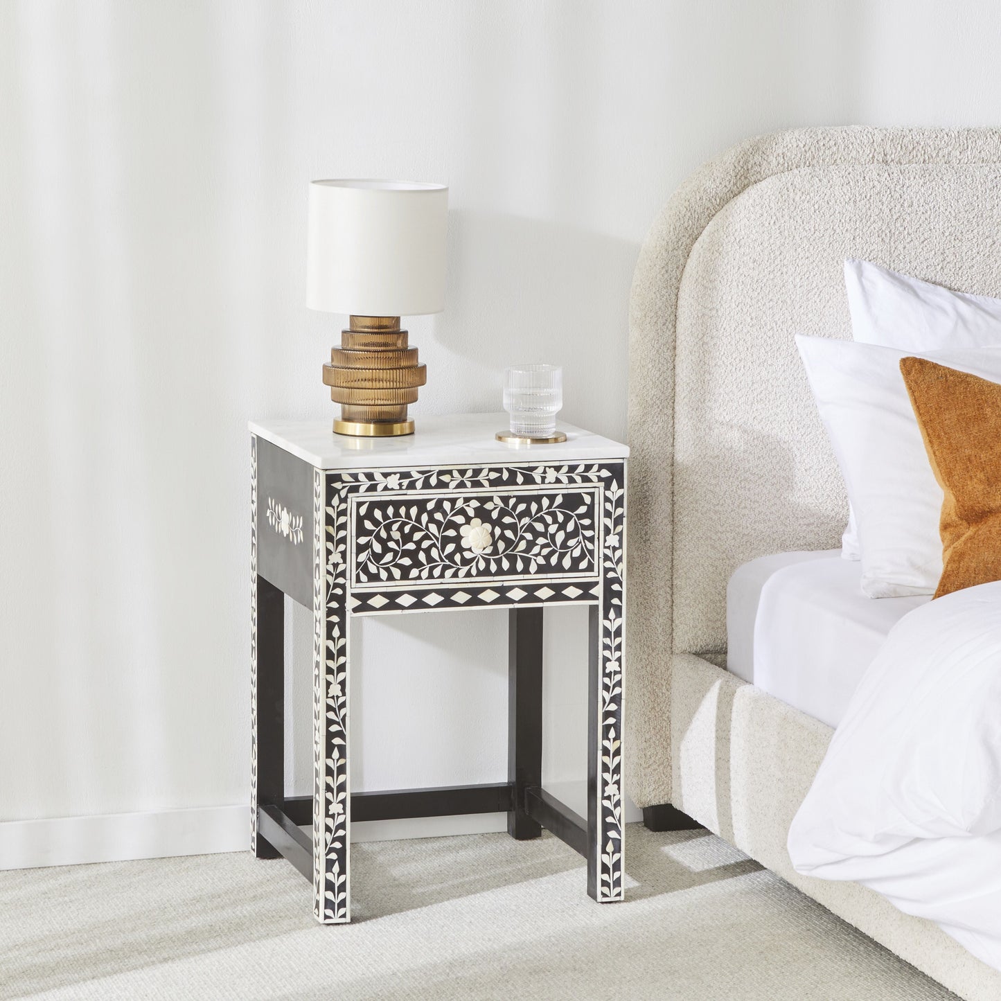 Bone Inlay Bedside Black