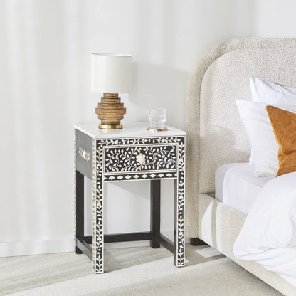 Bone Inlay Bedside Black