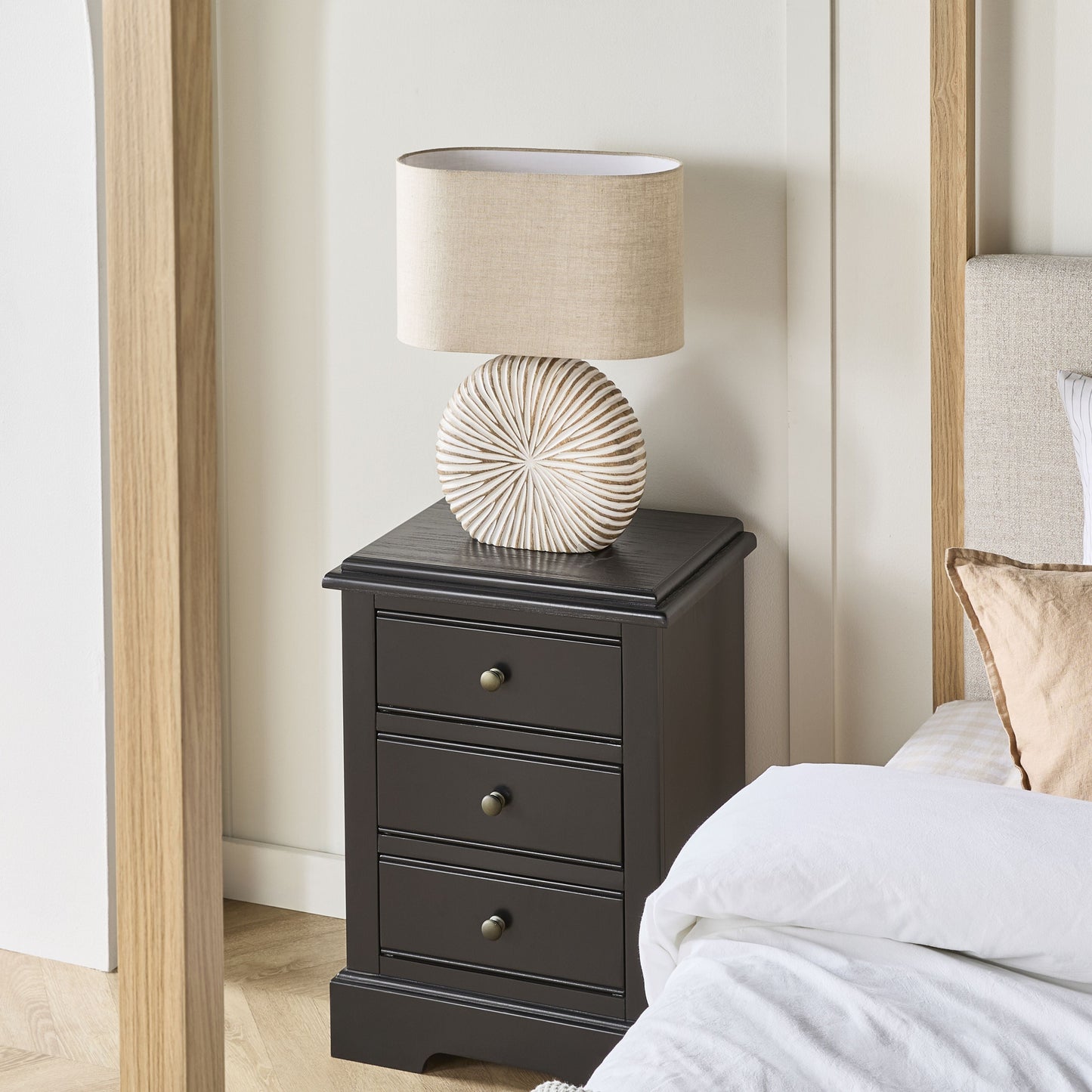 Clover 3 Drawer Bedside Table Black