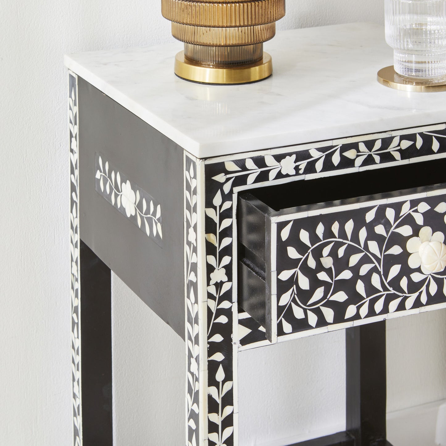 Bone Inlay Bedside Black