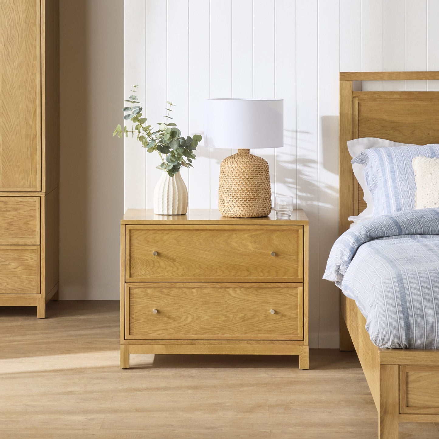 Avalon Large 2 Drawer Bedside Light Oak