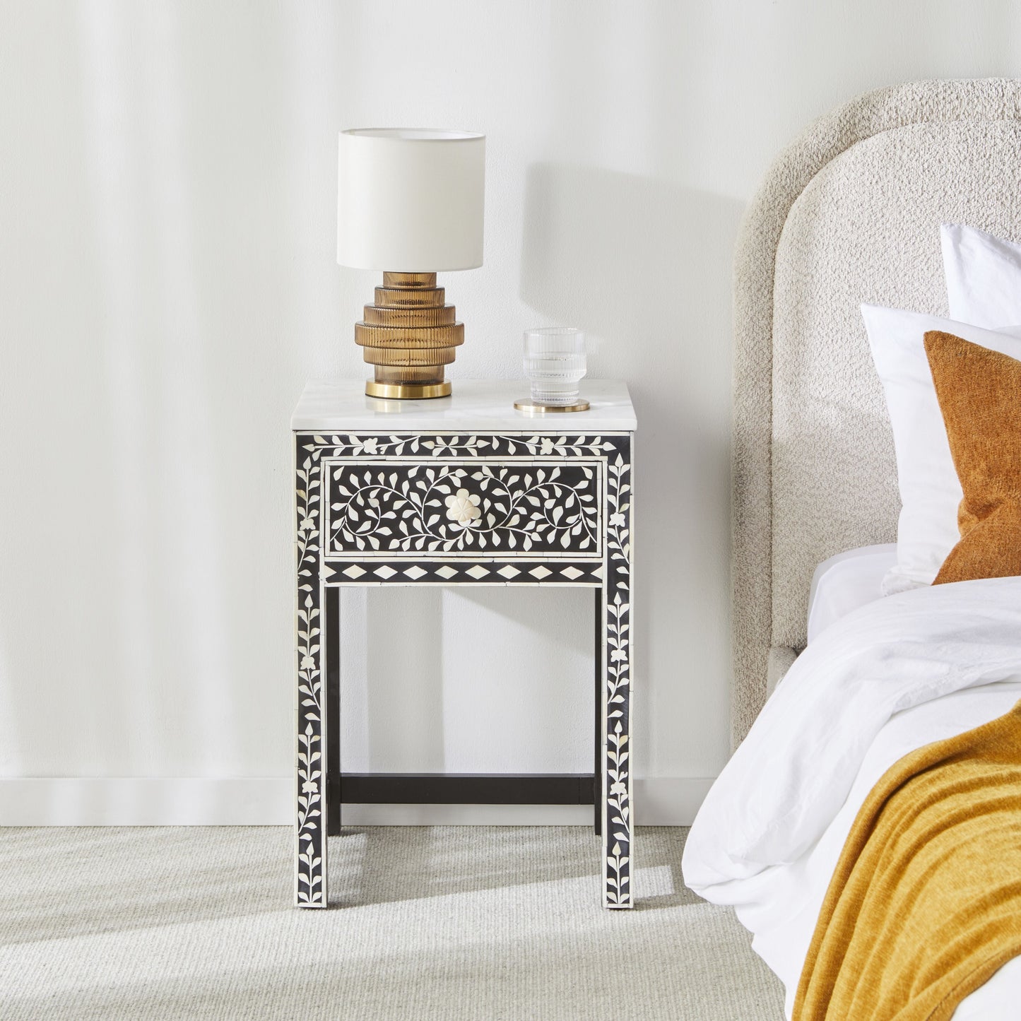 Bone Inlay Bedside Black